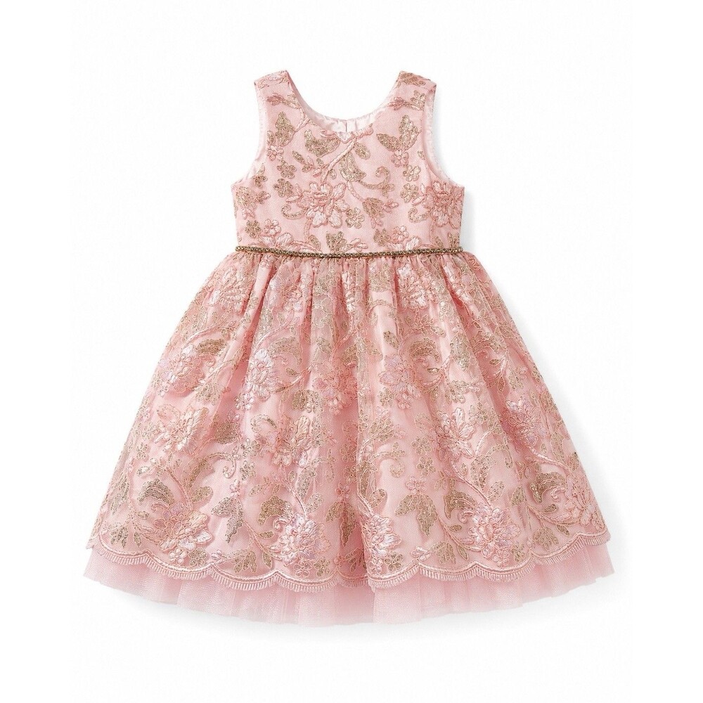 Princess Collection Girls Pink Floral Embroidered Party Dress Size 5 Wedding